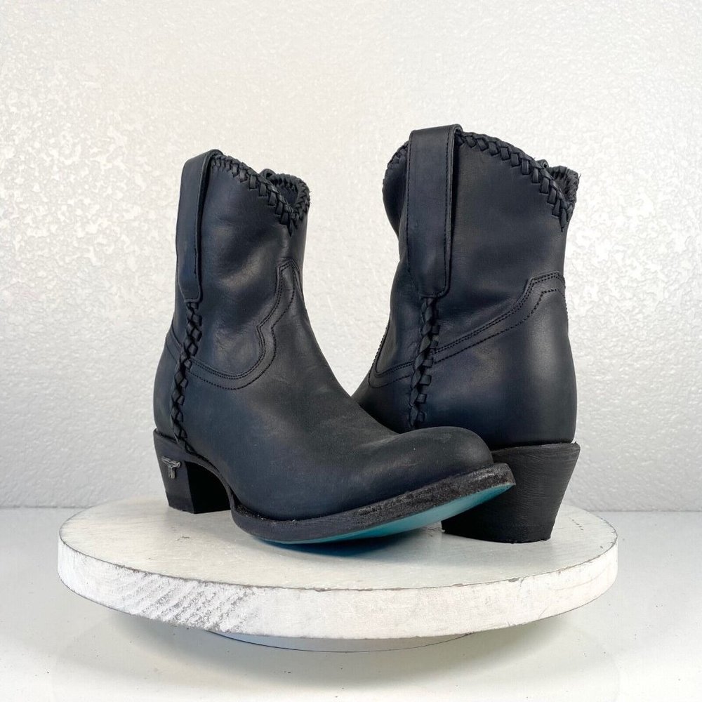 Lane PLAIN JANE Cowgirl Western Booties 7.5 Black Leather Ankle Cowboy Boots